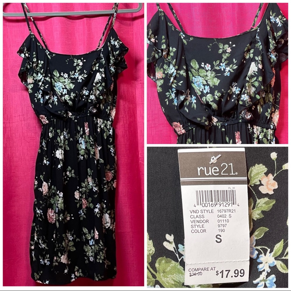 NWT RUE21 BLACK FLORAL DRESS SIZE S